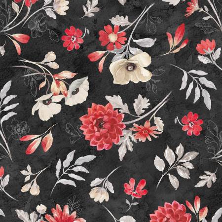 Scarlet Dreams Large Floral Toss Black