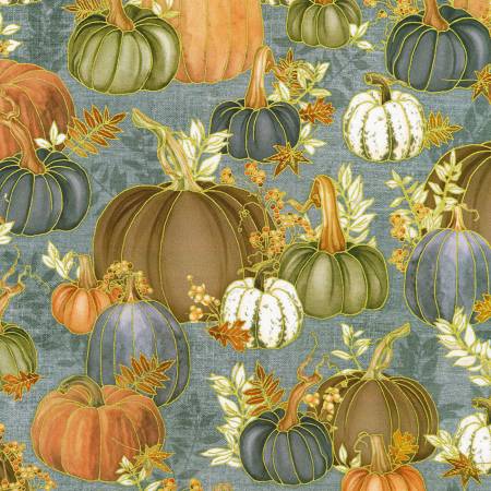 Hello Fall DustyBlue Pumpkins Fall Leaves
