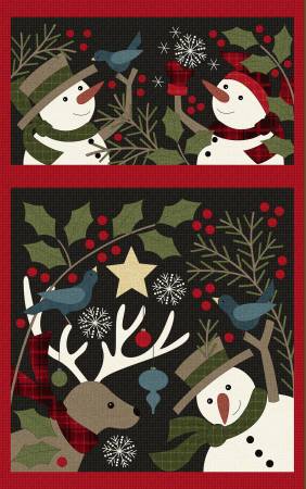 Holly Jolly Black Snowmen Panel 27in Flannel