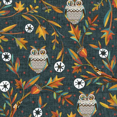Hello Fall Dark Teal Vine Owls