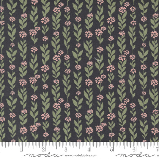 Country Rose Charcoal Flower Stripe