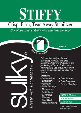 Stiffy Firm Tear-Away Stabilizer White 20in x 1yd