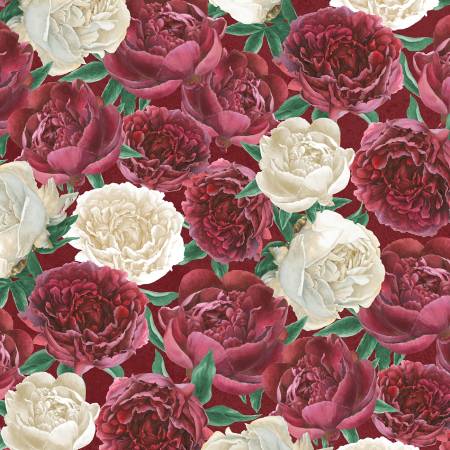 Crimson Blooms Red Large Florals