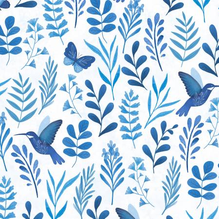 Blissful Blues Large Floral All Over White