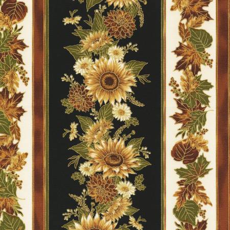 Autumn Bouquet Stripe Vintage Autumn w/Metallic