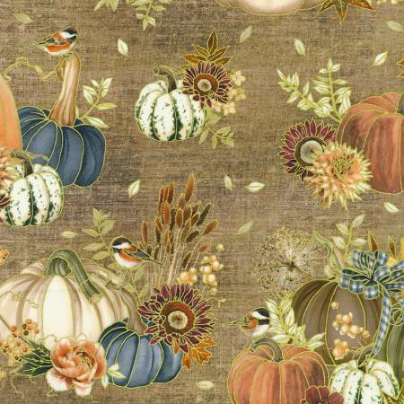 Hello Fall Hazelnut Pumpkins Birds Florals