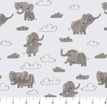 Lucky Day Flannel Gray Elephants