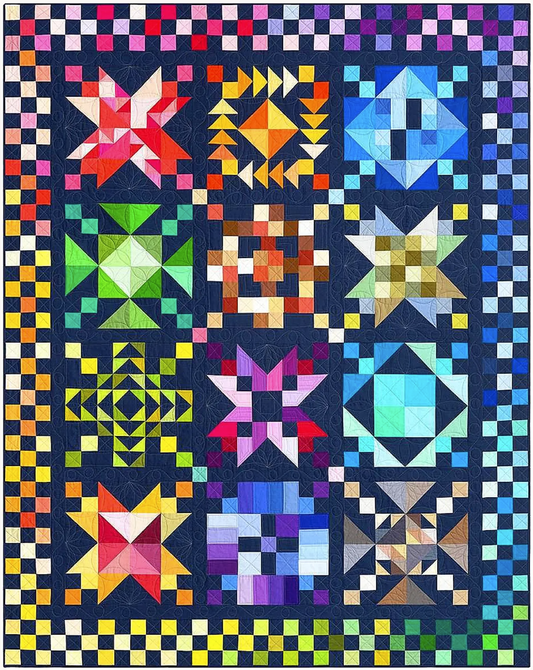 Kona BOM Color Patchwork Party Kit-Navy Background   68" x 86"(Enitre Kit)