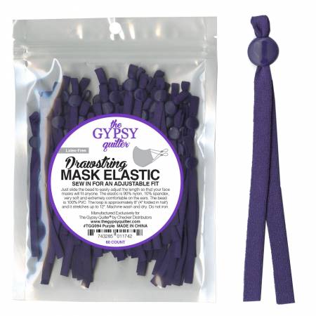 Adjustable Mask Elastic Purple 8in Per Pair