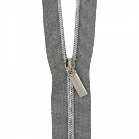 Grey #3 Nylon Nickel Coil Zippers: 3 Yards with 9 Pulls