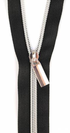 Black #5 Nylon Nickel Coil Zippers: 3 Yards with 9 Pulls