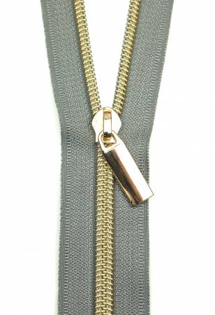 Grey #5 Nylon Gold Coil Zippers: 3 Yards with 9 Pulls
